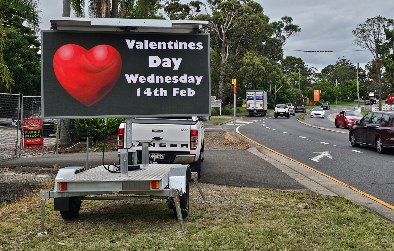 Digital advertising trailer beside an Australian road